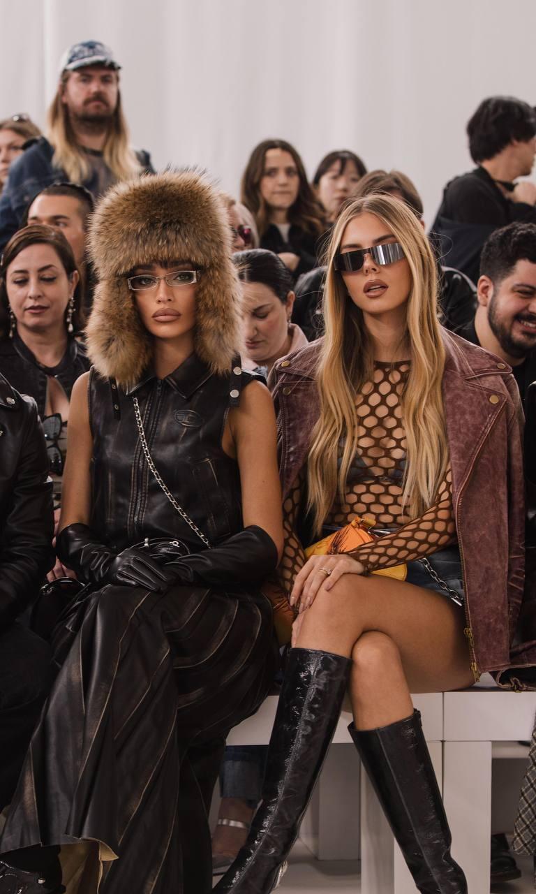 בחרת כבר מלווה? פינס ומישל גרציג בשורה הראשונה (צילום: דניאל סיני שבדרון ) תצוגה דיזל שבוע האופנה מילאנו עדן פינס