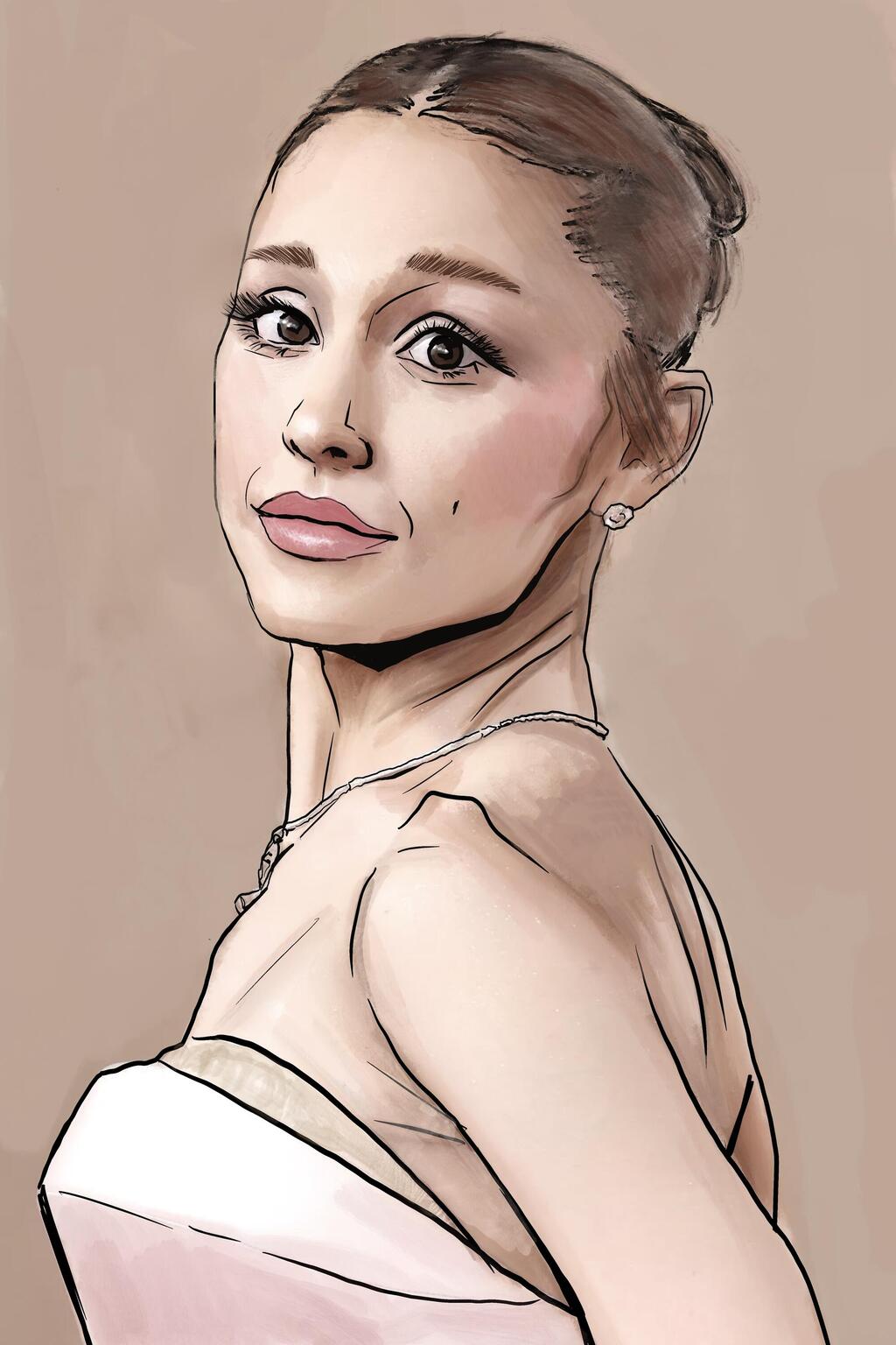 Embracing a contemporary ultra slim interpretation of Audrey Hepburn, Ariana Grande (Illustration: Erez Amiran) איור של אריאנה גרנדה
