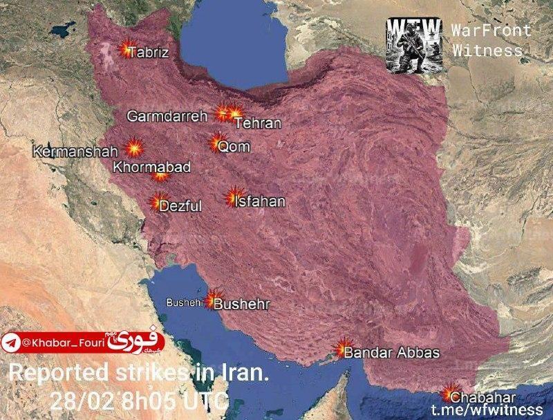 האזורים שהותקפו עד כה באיראן