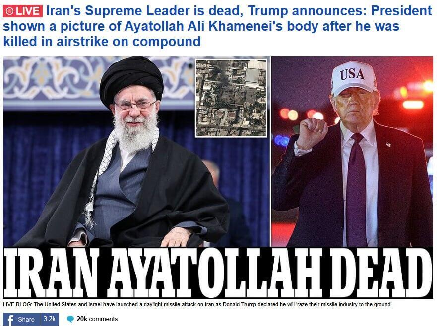 The British newspaper the Daily Mail סיקור חיסול חמינאי בתקשורת הבינלאומית