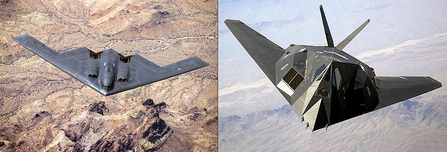 The early F-117 (right) compared with the B-2 bomber