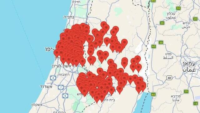 Sirens map: central Israel, Jerusalem (Photo: Cumta) אזעקות בירושלים ובמרכז