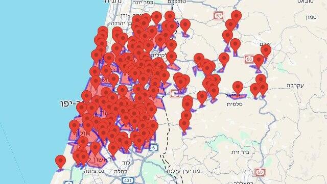 Карта сигналов тревоги из-за запусков из Ирана 