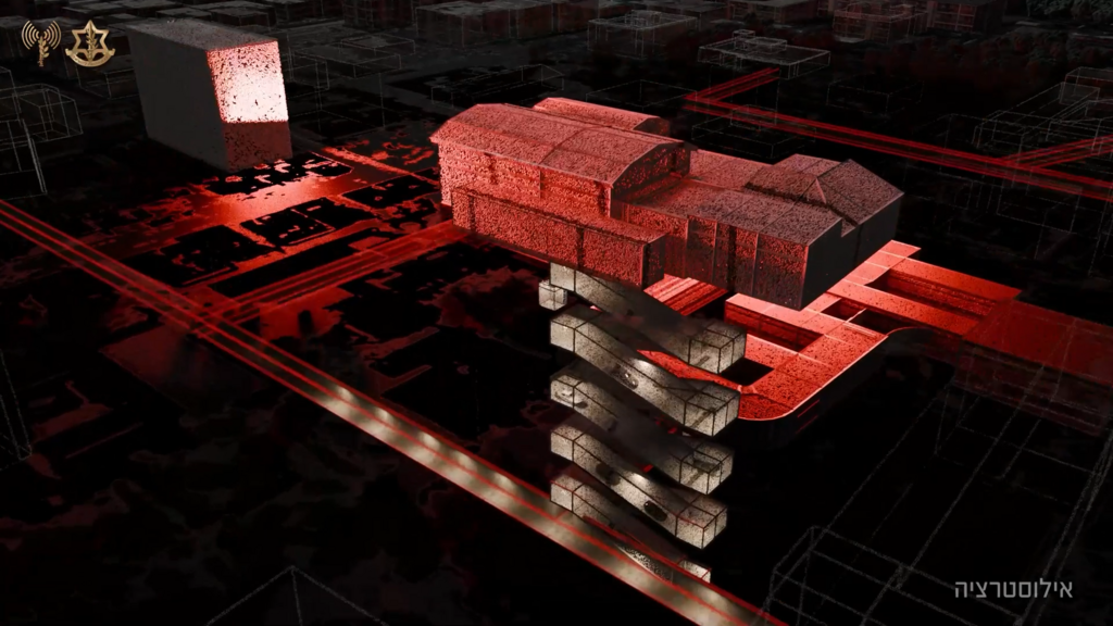 אילוסטרציה של הבונקר התת-קרקעי של עלי ח'אמנהאי שהושמד