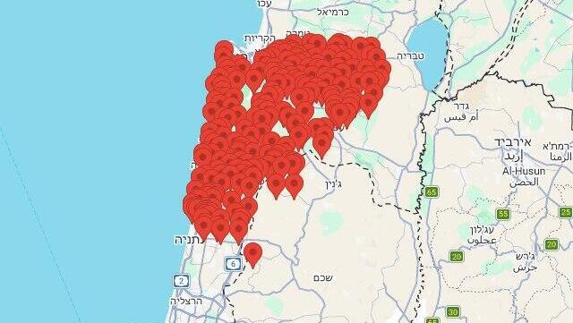 מפה מפת התראות מקדימות אזעקה אזעקות צפון