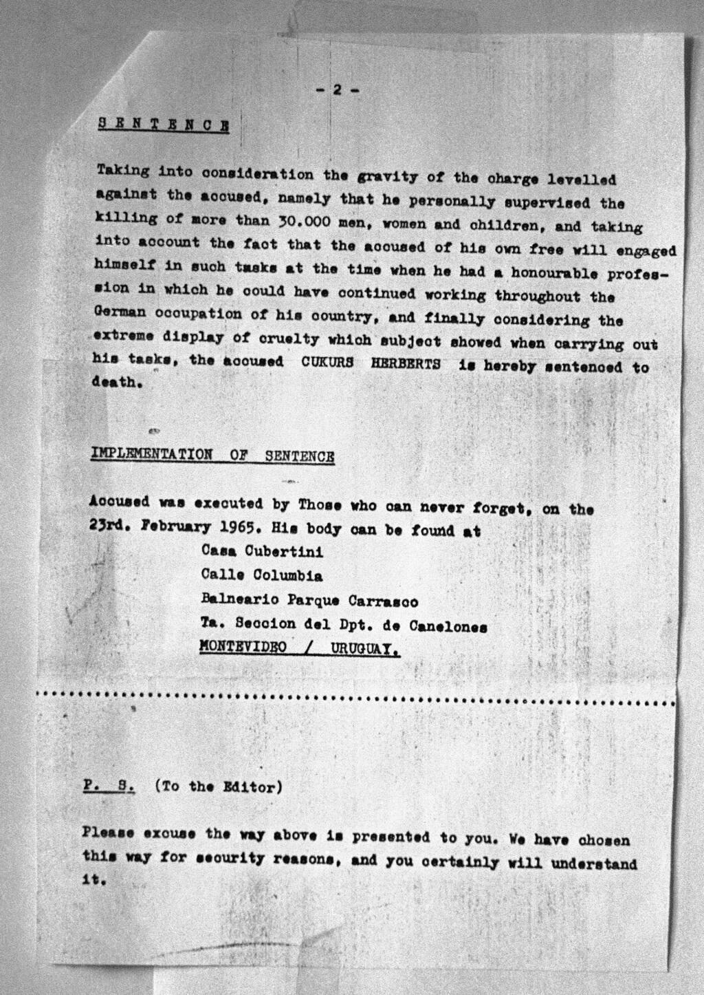 המכתב שהשאירו לוחמי המוסד אחרי החיסול