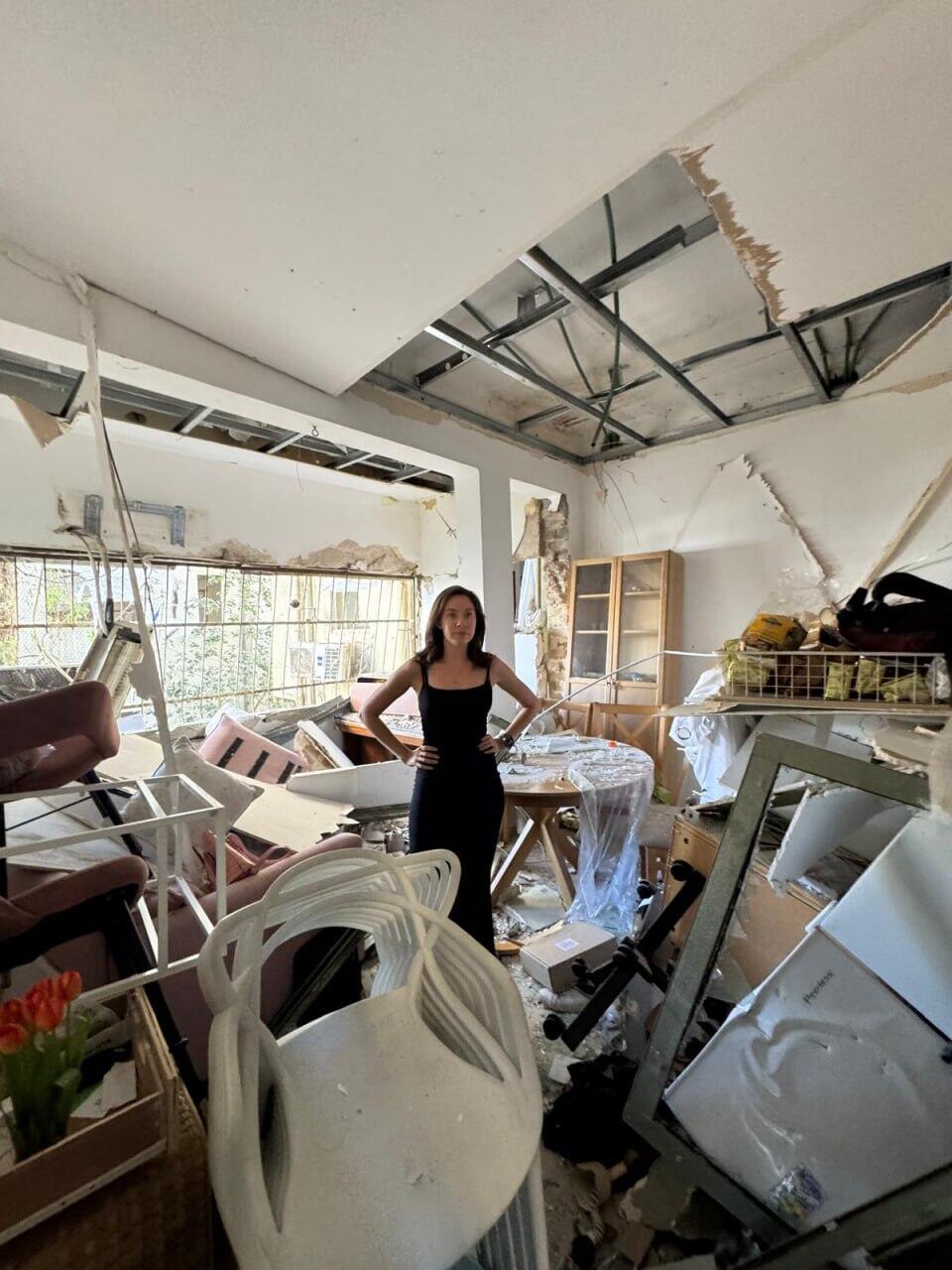 Shanna Fuld at her damaged apartment from 12-day war with Iran