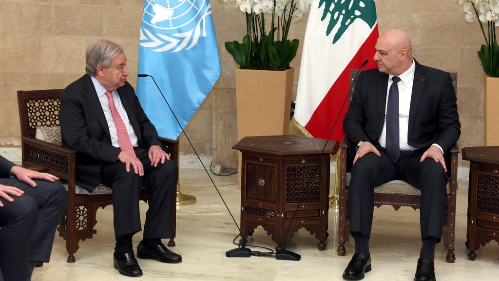 נשיא לבנון ג'וזף עאון בפגישה עם מזכ"ל האו"ם אנטוניו גוטרש