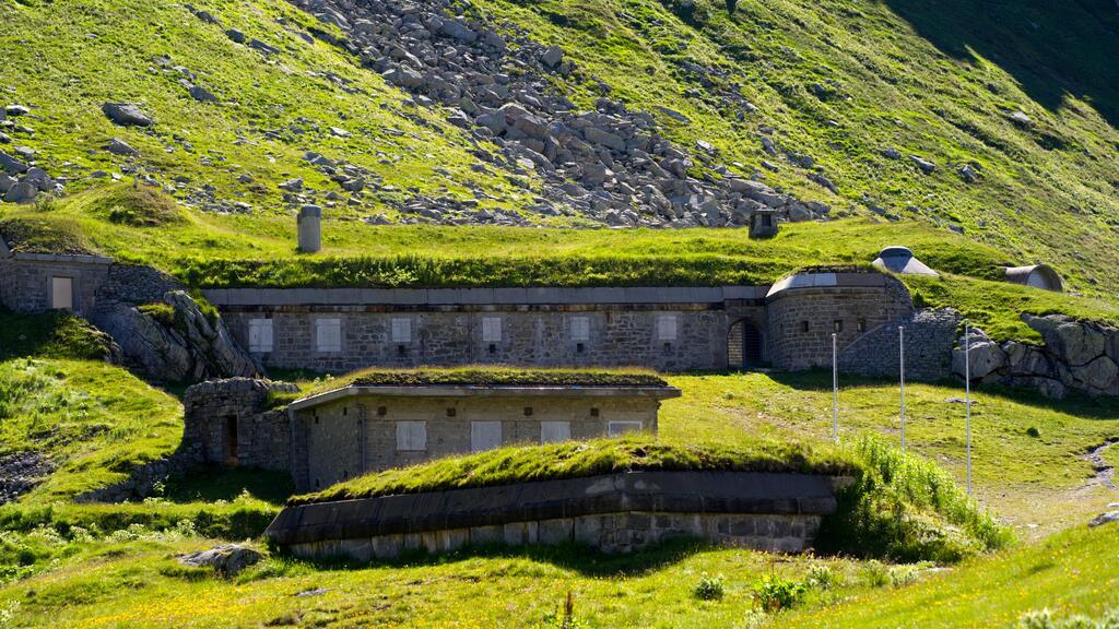 Not uncommon to hike in the mountains and find bunkers; Switzerland (Photo: Michael Derrer Fuchs, Shutterstock) Artillery bunker fortification surrounded by meadow at Swiss mountain pass St. Gotthard