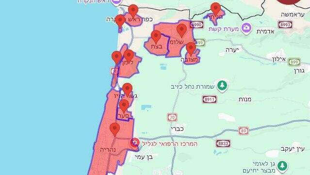 Тревога на севере Израиля (Инфографика: "Кумта") מפת אזורי האזעקות
