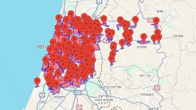 Тревога в центре Израиля (Инфографика: "Кумта") מפת אזורי האזעקות