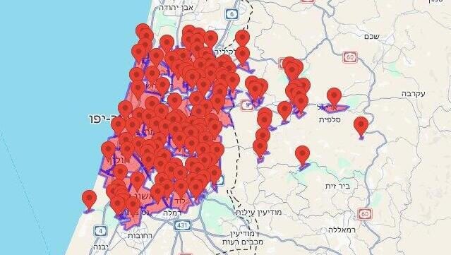 Тревога в центре Израиля (Инфографика: "Кумта") מפת אזורי האזעקות