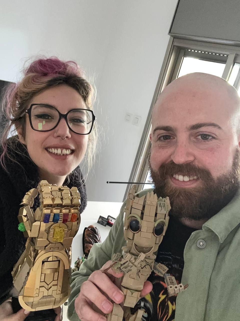 Kimi, left, poses with Bar Gindy, host of the People & Collectors podcast, while holding LEGO Marvel models (Photo: Bar Gindy) Kimi, left, poses with Bar Gindy, host of the People & Collectors podcast, while holding LEGO Marvel models