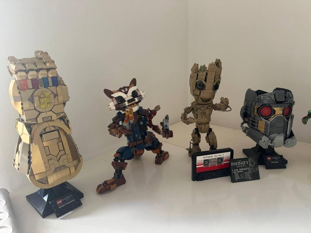 LEGO Marvel models from Kimi’s collection, including the Infinity Gauntlet, Rocket Raccoon, Groot and Star-Lord (Photo: Bar Gindy) LEGO Marvel models from Kimi’s collection, including the Infinity Gauntlet, Rocket Raccoon, Groot and Star-Lord