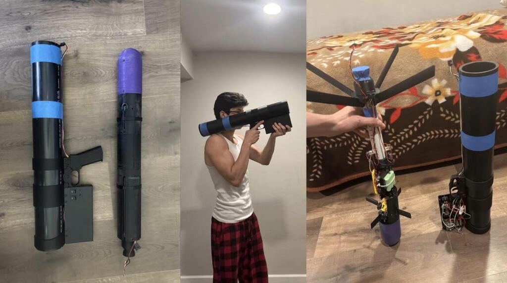 The missile prototype, which reportedly cost $96 to assemble מתוך סרטון היוטיוב של אלישר חוג'אייב