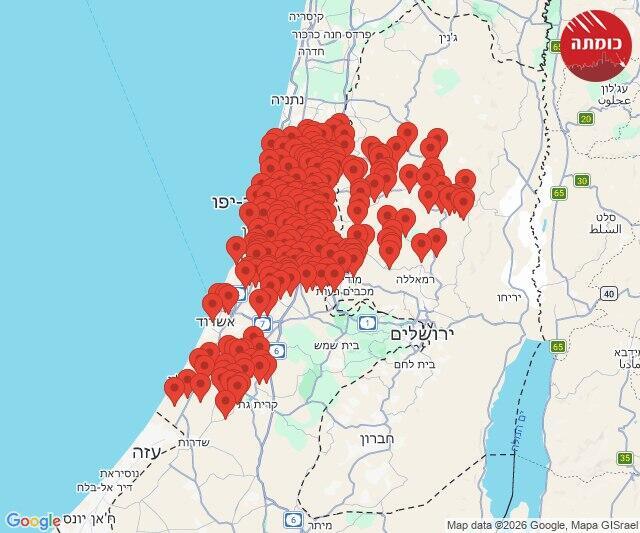 מפת אזורי האזעקות