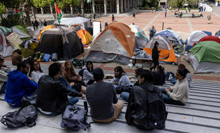 Students attend a protest tent encampment in support of Palestinians at University of California, Berkeley on April 25, 2024