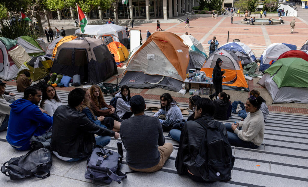 Students attend a protest tent encampment in support of Palestinians at University of California, Berkeley on April 25, 2024
