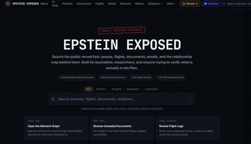 האתר עם המאגר הגדול ביותר על תיקי אפשטיין