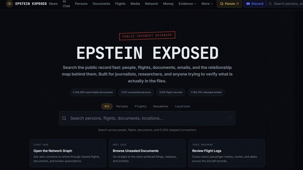 האתר עם המאגר הגדול ביותר על תיקי אפשטיין