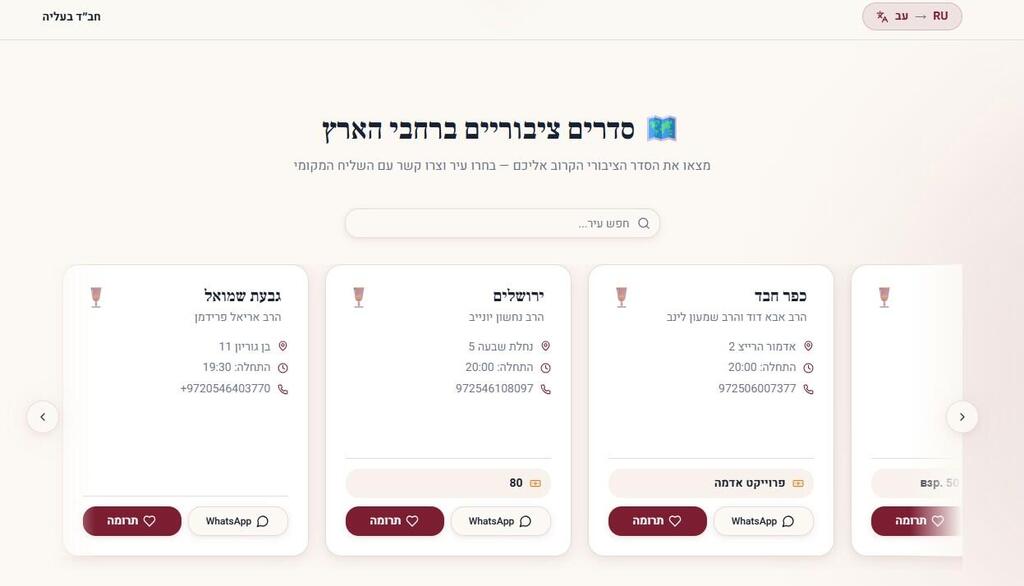 ХАБАД предлагает 27 центров для проведения общинного Песаха 