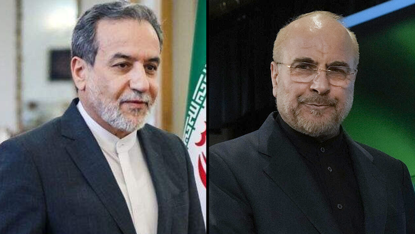 Iranian negotiators: parliament speaker Mohammad Bagher Ghalibaf and Foreign Minister Abbas Araghchi (Photos: Vahid Salemi/AP) מוחמד באקר קליבאף ועבאס עראקצ'י