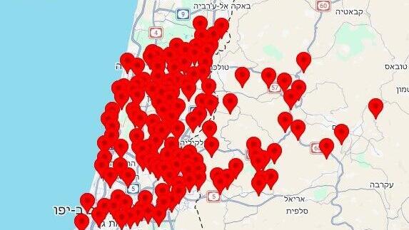 Тревоги в центре Израиля (Фото: Цофар) מפת אזעקות