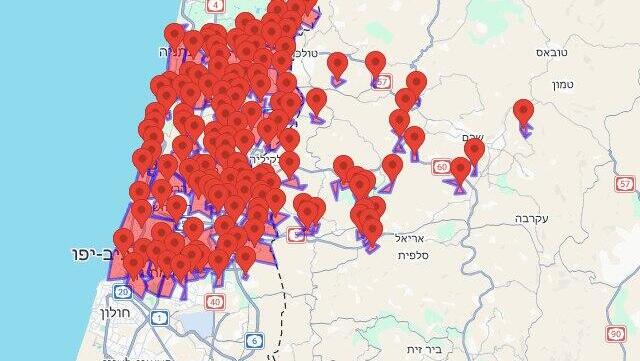 Тревога в центре Израиля (Инфографика: "Кумта") אזעקות