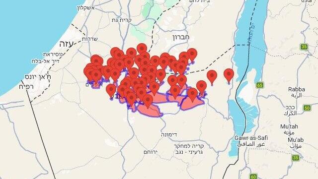 מפת אזורי האזעקות