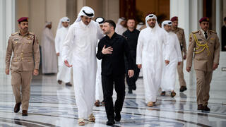 Ukraine's President Volodymyr Zelensky and Qatar's Emir Sheikh Tamim bin Hamad Al-Thani  meet in Doha.