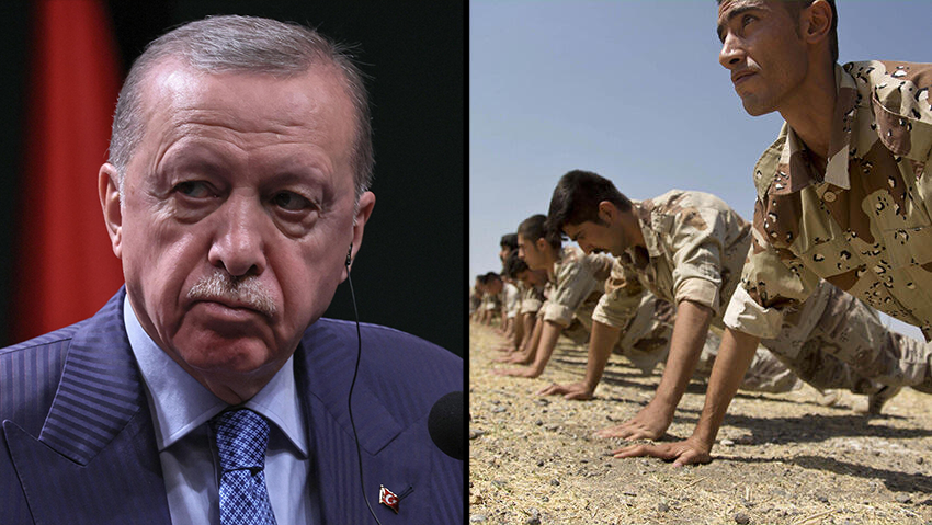 Turkish President Recep Tayyip Erdogan, Kurdish fighters (Photo: Reuters/Umit Bektas, AP Photo/Maya Alleruzzo) ארדואן