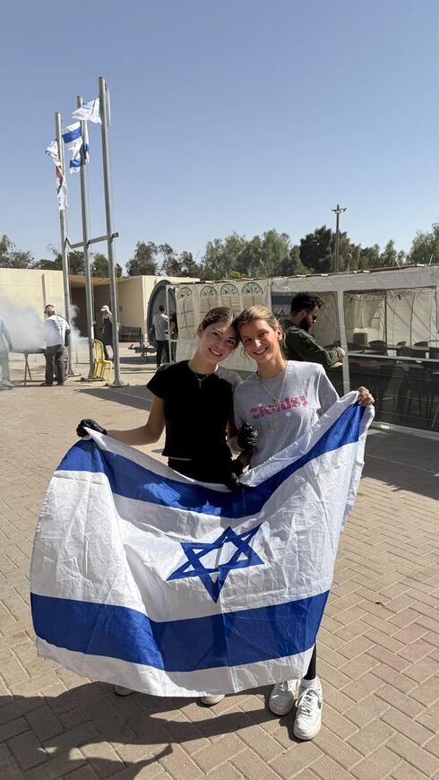 Lily Feinstein and Noa Haron, co-founders of Mini Mitzvahs, at an army base in the south of Israel, 2025 