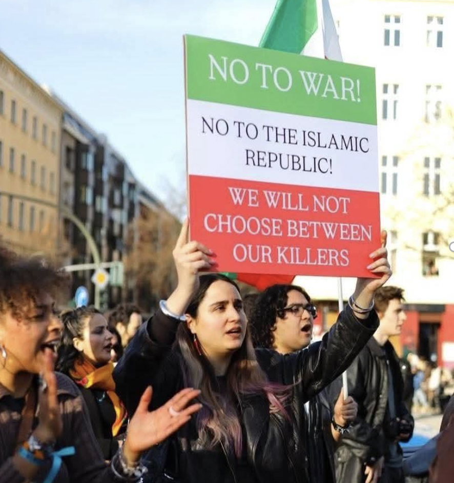 Iranian feminist and leftist women have adopted the slogan 'No to war, No to the Islamic Republic'; a number of Iranian leftists, carrying similar slogans, also took part in global demonstrations against the far right on Saturday (Photo: Social media) Iranian feminist and leftist women have adopted the slogan 'No to war, No to the Islamic Republic'; a number of Iranian leftists, carrying similar slogans, also took part in global demonstrations against the far right on Saturday