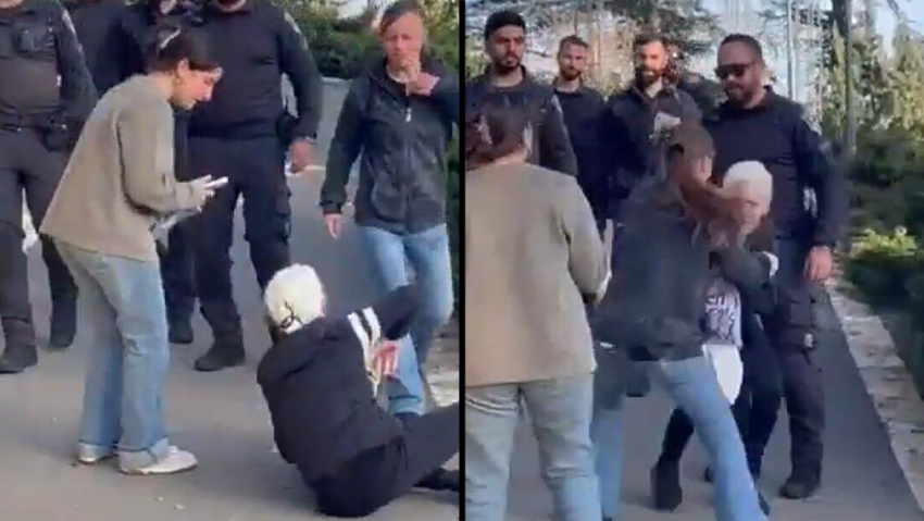 שוטרת מטיחה באלימות אישה מבוגרת