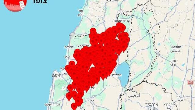 מפת אזורי האזעקות