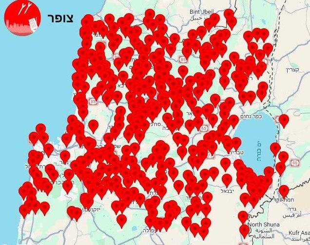 מפת אזורי האזעקות