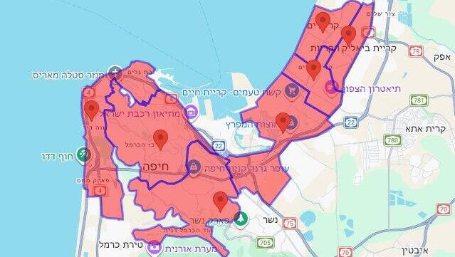 מפת אזורי האזעקות