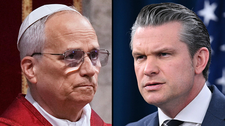 Pete Hegseth and Pope Leo XIV 