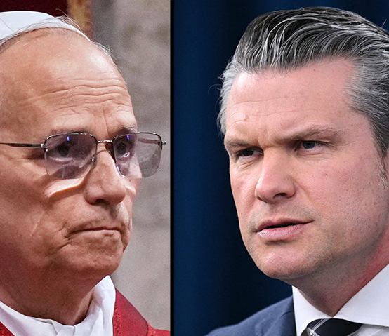 Pete Hegseth and Pope Leo XIV 