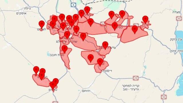 Тревога на юге Израиля (Инфографика: "Цофар") התרעה אזעקות