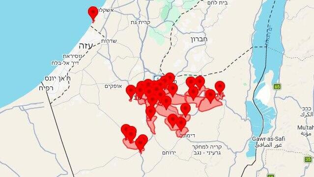 Тревога на юге Израиля (Инфографика: "Цофар") התרעה אזעקות