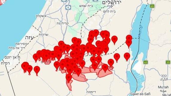 מפת אזורי האזעקות