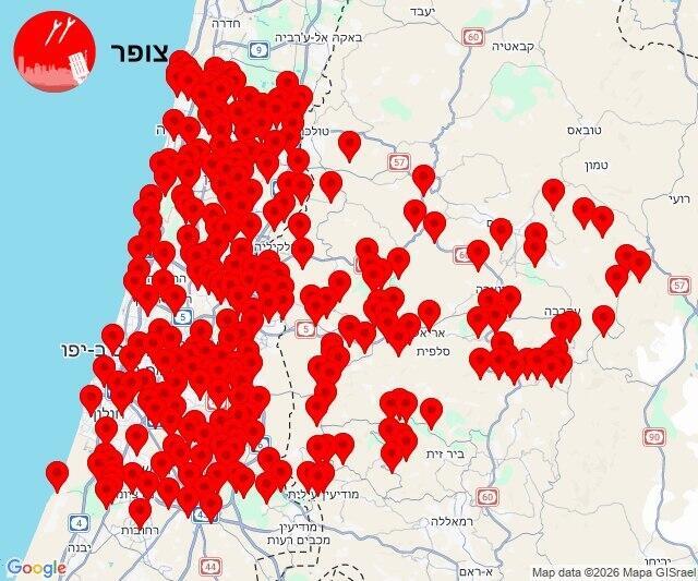 מפת אזורי האזעקות