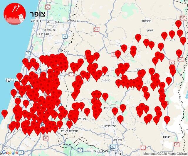 מפת אזורי האזעקות