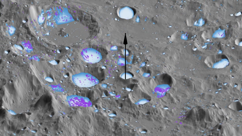 Simulation of 'cold traps' on the lunar surface (Illustration: Weizmann Institute of Science) Simulation of 'cold traps' on the lunar surface