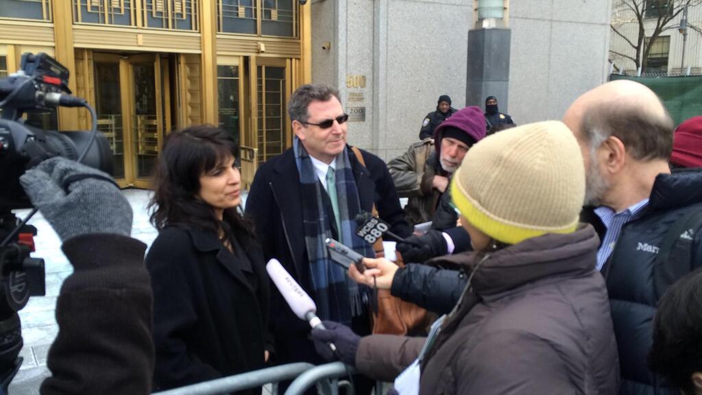 Nitsana Darshan-Leitner and Kent Yalowitz outside the Sokolow v. Palestinian Authority courthouse in NYC in 2015 after winning a verdict for terror victims 