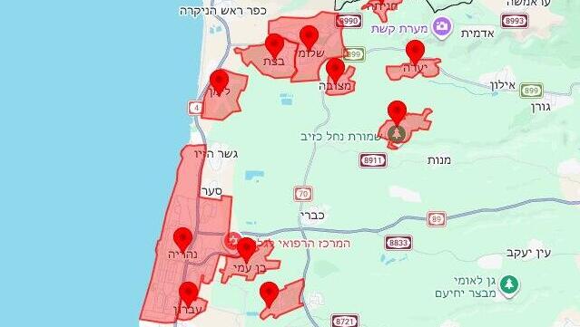 מפת אזורי האזעקות