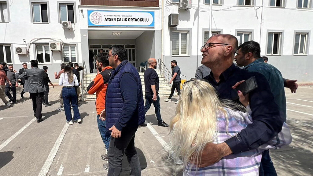 Front of the school building after a deadly shooting, in the southeastern province of Kahramanmaras, Turkey, April 15 