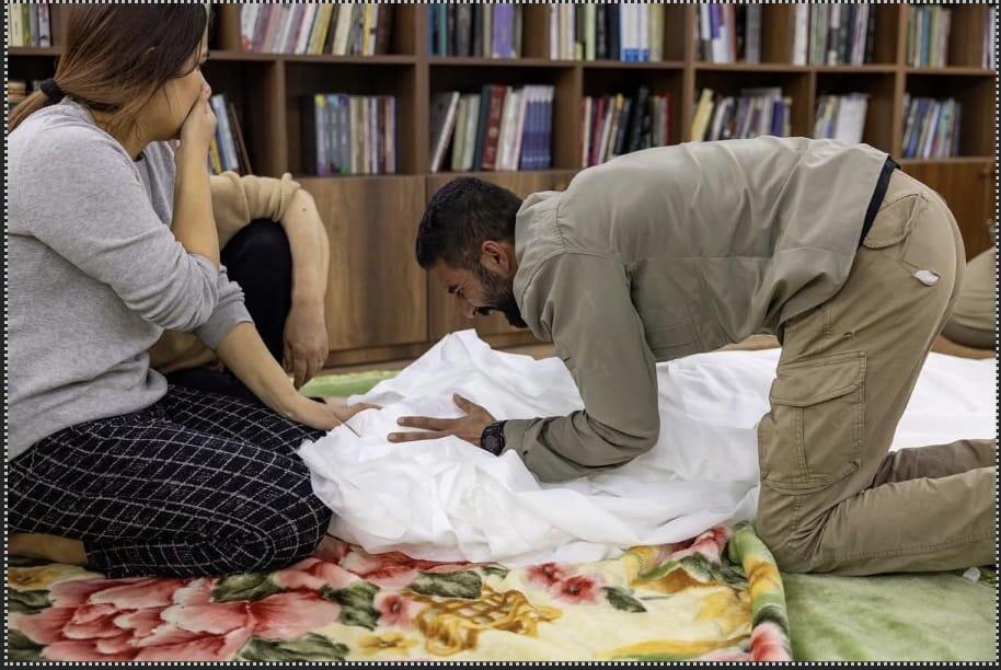 Ghazal’s husband and fellow fighters were forced to prepare her body for burial in a library in Sulaymaniyah after the morgue refused to accept her remains, where her husband bid farewell to her 