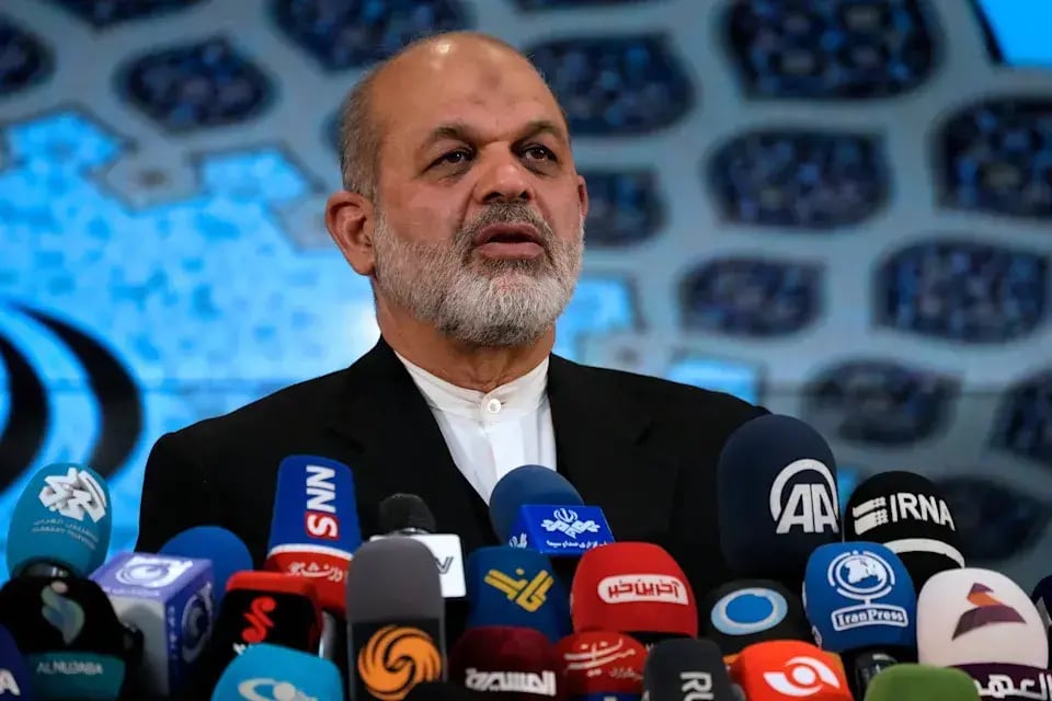 Iran's Interior Minister Ahmad Vahidi briefs the media on elections in Tehran 